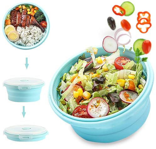 WDEC 1200 ml Ciotola Pieghevole in Silicone con Coperchio, Insalatiere Campeggio Viaggio Ciotola Portatile per Alimenti per Cucina Escursionismo All'aperto, Compatibile con Congelatore e Microonde