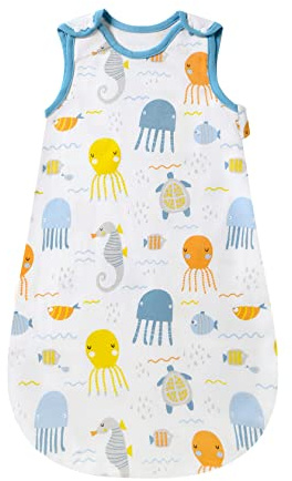 Mosebears Gigoteuse d'été pour bébé, Couverture Lavable 0,5 Tog pour Filles et garçons, Couverture Portable sans Manches (Fish, 12-18 Mois)