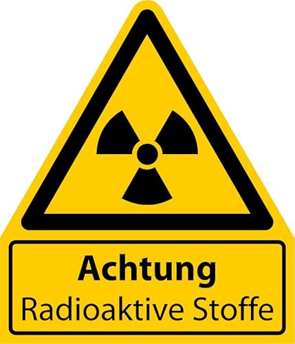 Aufkleber Kombi „Achtung Radioaktive Stoffe“ Symbol Folie selbstklebend nach ISO 7010 (W003) | Größen wählbar Made in Germany, Größe: 105x123 mm