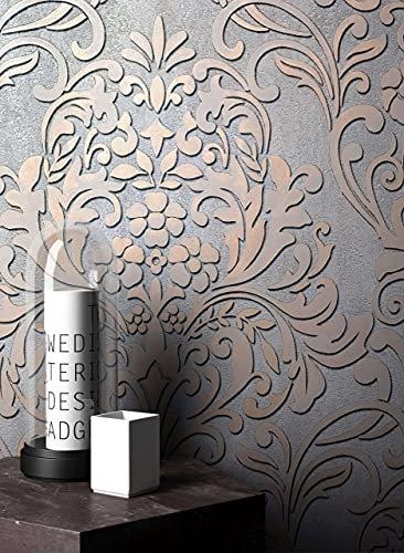 Newroom carta da parati Grigio Lucido Tessuto non Tessuto - Barocco Oro Ornamento Splendore Glamour