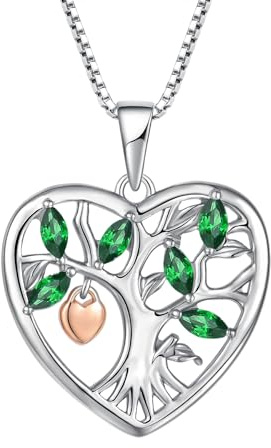 YL Tree of Life and Padlock Necklace 925 Sterling Silver cut May Birthstone Simulated Emerald Family Tree Pendant Neckalce Jewellery Gifts for Women Wife Girlfriend