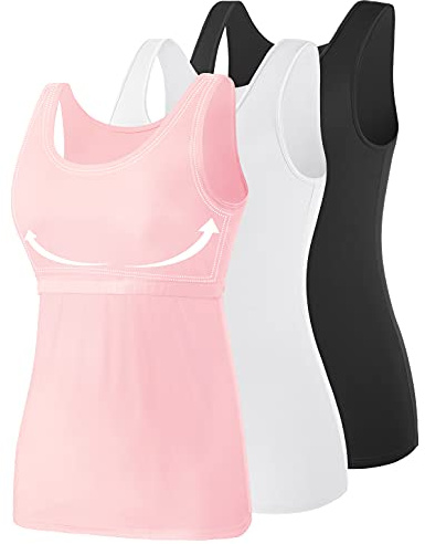 Vislivin Cotton Tank Tops with Shelf Bra for Women Stretch Tanks Wide Strap Undershirts Black/White/Pink-5 XL
