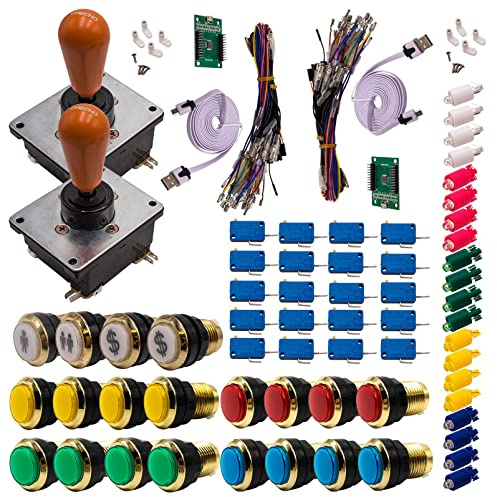 Kit Joystick e Pulsanti Arcade 2 x 1 Giocatore Luminoso Pulsanti Dorati Joystick Coreani Carta XinMoTek Videogiochi Retro Gaming