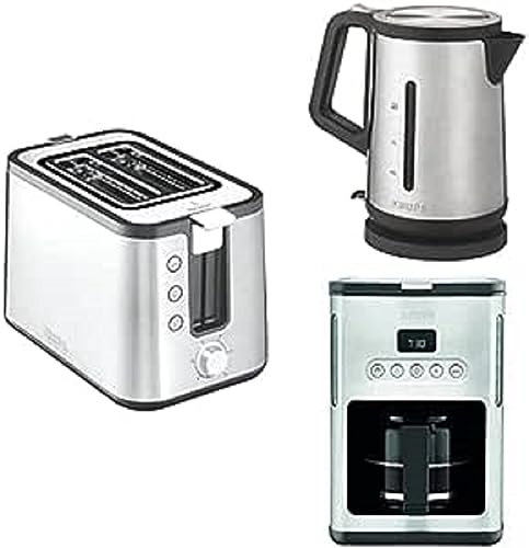 Krups Frühstücks-Set Control Line | Premium Toaster mit 6 Bräunungsstufen | Wasserkocher mit 1,7L Fassungsvermögen | Filterkaffeemaschine für 10-15 Tassen | Edelstahl/schwarz