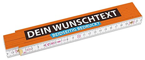 2 Meter Zollstock bedrucken mit Text - Beidseitig bedruckter Zollstock mit Namen - personalisierte Geschenke für Handwerker | Buchenholz, Hintergrund Orange