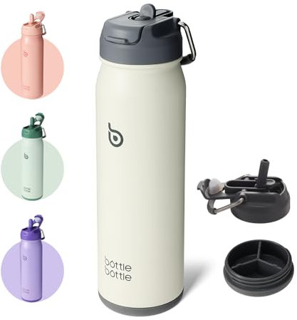 BOTTLE BOTTLE Insulated Water Bottle Stainless Steel 700ml（24oz） Bike Water Bottles with Straw and Adjustable Lid Daily Drink Flask Pill Organizer (gray)