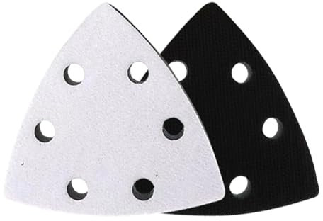 2 cuscinetti protettivi in velcro di ricambio per levigatrice a delta, 93 x 93 x 93 mm, 6 fori, protezione in velcro per una migliore adesione della carta vetrata (nero + bianco)