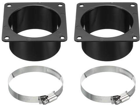 PATIKIL 3 Duct Connector Flange, 2 Pack Dryer Vent Wall Plate Square to Round Straight with Clamp for Air Heating Cooling Ventilation Exhaust Fan, Black