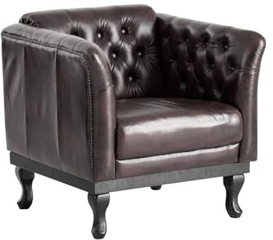 Woodkings Chesterfield Sessel Dover | Armlehn Sessel Echtleder Braun | Lesesessel für Büro und Wohnzimmer | Clubsessel Luxus & Komfort