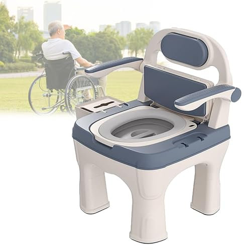 Toilettenstuhl Für Senioren Mit Rückenlehne, Klappbare Armlehnen Mit Deckel, Eimer Leicht Herauszuziehen, Toilette Für Patienten Senioren Und Schwangere, Antirutschenden WC-Stuhl