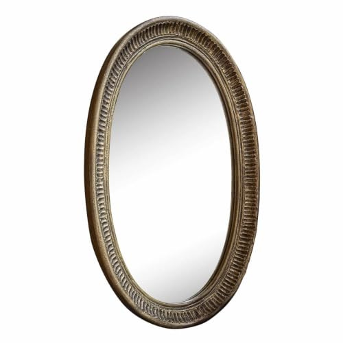 Loberon Spiegel Boissiére, Ovale Form, Handbemalt, Dezent Verzierter Rahmen mit Antik-Finish, Wohn-Accessoire, MDF, Spiegelglas, antikgold