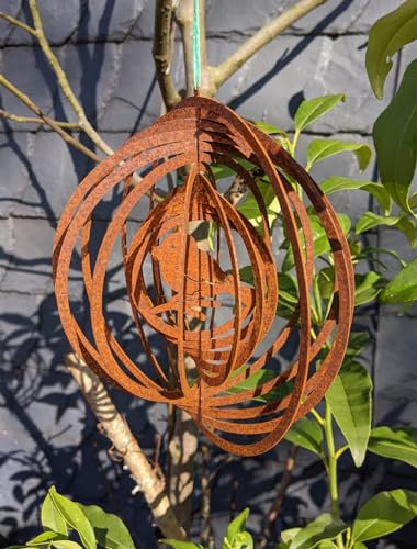 NEU !! Windspiel Vogel - Spatz ø 18 cm aus Metall in Edelrost Garten Deko Mediterran