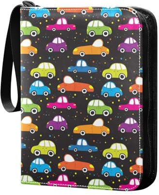 Buntes niedliches Auto-Sammelkartenalbum, 4 Taschen, Kartenordner, 50 Seiten, 400 Karten, PU-Reißverschluss, Kartenbinder für Sportspielkarten