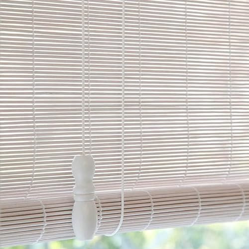 Zhixubah Retro Bamboo Blinds White Roller Blinds For Kitchen Windows Privacy Bamboo Roll Up Blinds Roman Roller Shades With Lift Natural Decorative Curtain Anti-UV Partition Customizable