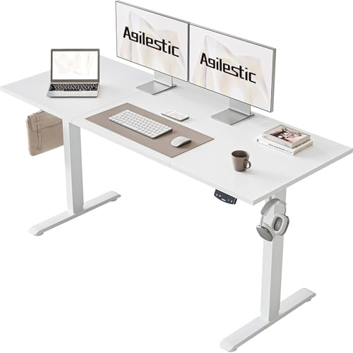 Agilestic höj- och sänkbart skrivbord 140 x 60 cm Ett robust skrivbord med elektrisk höjdjustering och manuella reglage med minnesfunktion. Ett ergonomiskt datorskrivbord som passar, vitt