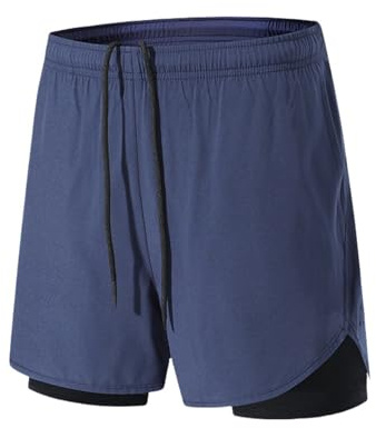 Short Sport Femme Running Short de Course 2 en 1, Fitness Running Yoga Jogging Élastique Séchage Rapide Short Running avec Double Couche (Marine,Grand)