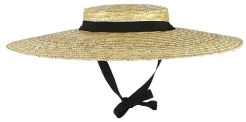 Weduspaty Strohboothater für Frauen, Sommerstrand atmungsaktivem gewebbarer Strohhut mit Kinngurt und flottem Vintage -Breitenkrempe Strohhut