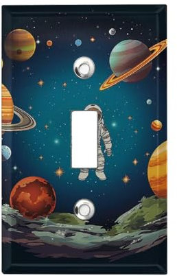 Outer Space Rocket Astronaut Light Switch Cover Plate Unbreakable 1 Gang Toggle Switch Plate Covers Wall Plates Decorative for Kitchen Bedroom Living Room 4.5 X 2.8