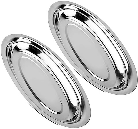 Amosfun Vassoio a Forma Ellittica in Acciaio Inox 2 Pezzi, Piatti Resistenti per Pesce al Vapore e Frutta, Design Unico per Feste e Celebrazioni, Eleganza Semplice e Durata Garantita