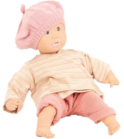 Götz 2333015 Baby Pure Cosy Lina Strawberry – 33 cm große Babypuppe aus Natur – Kautschuk ohne Haare, Blaue Augen – vegan und ökologisch ab 18 Monaten Monaten