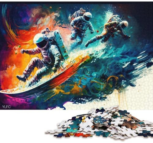 1000-teiliges Puzzle Astronaut beim Surfen, Puzzle für Holzpuzzle, tolles Geschenk für Erwachsene (Größe 75 * 50 cm)