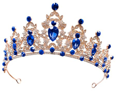 Laroal Couronne de diadème de mariage en cristal bleu élégant pour femmes bandeau princesse reine avec strass