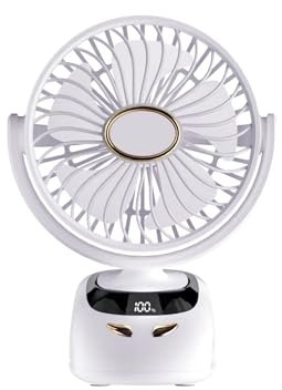 Banaone Ventilateur à Pince, 6000mAh Ventilateur Portable de Bureau Pince USB, 5 Vitessesc, Sur Silencieux avec Lumière LED, Pince Robuste pour Bureau Personnel, Voiture de Golf