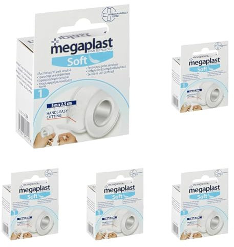 Esparadrapo Tnt Blanco, MEGAPLAST, 5m.x2,5cm. (Paquete de 5)