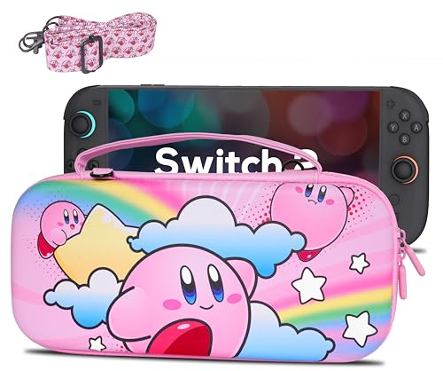 TIKOdirect Carrying Case for Switch 2(2025), Cute Portable Travel Bag in Updated Design of Pink Interior with an Adjustable Shoulder Strap, Pink