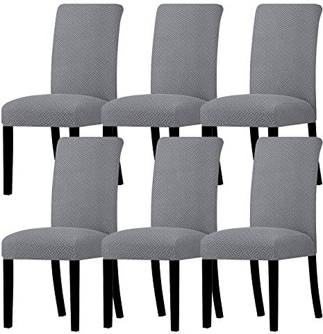 Lellen Dining Chair Covers Set of 6 - Dining Chair Slipcovers Dining Room Chair Covers Dining Chair Protectors Covers Seat Covers for Dining Chairs Hotel Ceremony Banquet（Light Grey）
