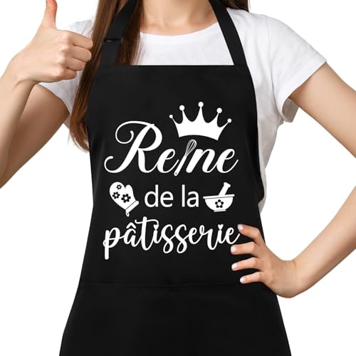 Halinuia Grembiule da cucina da donna personalizzato nero con tasche, Nero , 70 x 90 cm | Grembiule da Cucina Regolabile Personalizzato Umorismo Drole Barbecue Bbq Professionale Rigolo Regalo Festa della Mamma