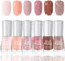 6 Farben Nagellack Nude Set - Atmungsaktiv Schnell Trocknend Nagelack - Ungiftig Nagellack auf Wasserbasis - Hochglanz Glitzer Nail Polish für Frauen DIY Salon Geschenk Maniküre (Nude)