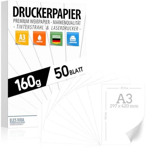 Lot de 50 feuilles de papier à dessin blanc A3 160 g blanc pur de qualité supérieure - 29,7 x 42 cm - Papier à dessin épais non imprimé pour l'université, la photographie, les présentations