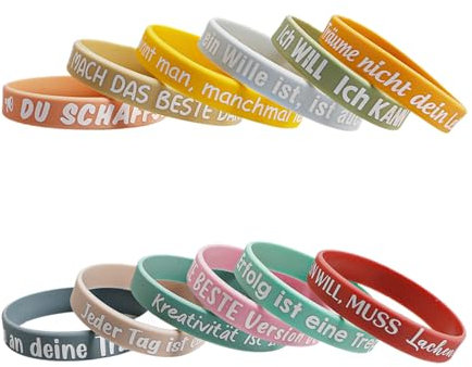 Bliceon 12 Motivationsarmbänder auf Deutsch, Silikon Armbänder mit inspirierenden Sprüchen, Powerarmbänder Set für Teens, Damen und Herren - Geschenk für Motivation und Inspiration - A