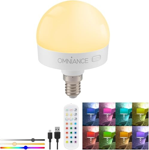 Omniance Rechargeable LED Light Source Bulb with Remote, E14 Adaptor