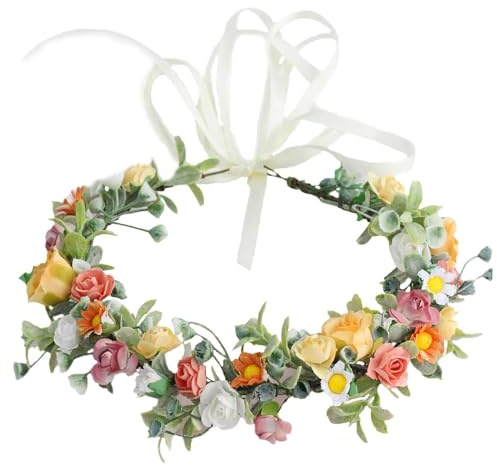 1 st rosblommor krona, blomkrans pannband konstgjord, färgglada bohemiska brudblommor hårkrans för bröllop, fest