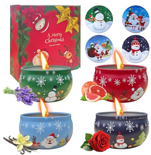 Christmas Candles Set for Women,4 Pack Scented Candles Set,Natural Soy Wax, Aromatherapy Candles for Home Scented, Christmas Gifts for Women Men Mum Girlfriends Colleagues