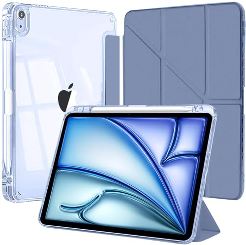 Coque pour iPad Air 11 Pouces M4/M3/M2 (2026/2025/2024), Étui pour iPad Air 6, iPad Air 5/4 (10,9 Pouces 2022/2020) avec Porte-Stylet, 6 en 1 Angles de Vision, Arrière Transparent