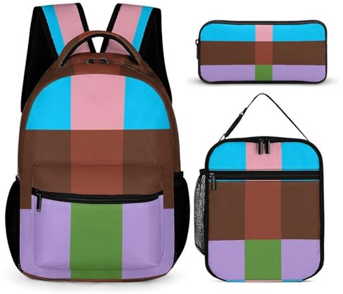 peiyeety Mochila ligera con bandera del orgullo LGBT, mochila androflexible con lonchera, bolsas de almacenamiento, mochila, mochila de día con lonchera y neceser.
