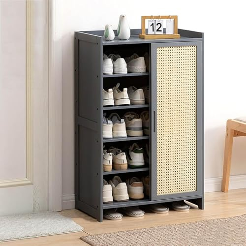 Zapatero de bambú con puerta corredera de ratán, nizer independiente para entrada, pasillo, oficina, 117 x 32 x 106 cm (marrón) - Solución de almacenamiento elegante y funcional