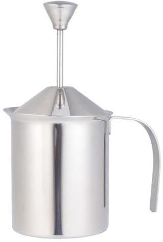 MOTHNUR Frothing Pitcher Heat-Resistant with Double Layer Filter Screen Silver Manual Milk Frother Milk Bubbler Stainless Steel 400cc for Home Use and Coffee Shop
