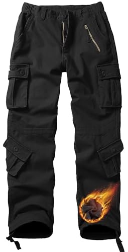 Women's Fleece Lined Hiking Trousers Winter Cargo Pants JR39 Black 14