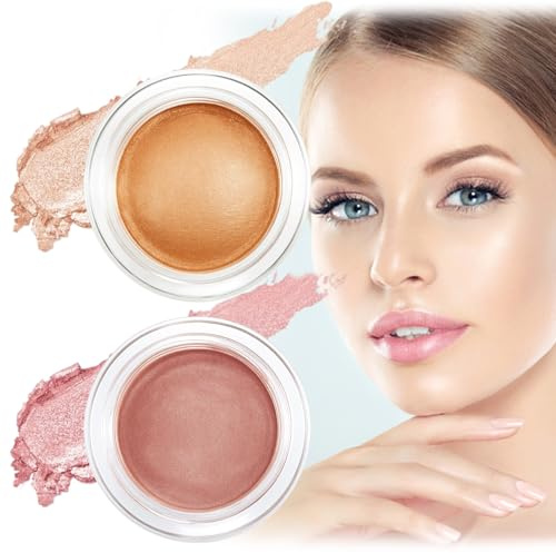 2 Pack Pink Eyeshadow Palette, Highlighter Makeup, Creamy Eye Shadow Set for Long-Lasting Shimmer and Glow, Easy to Blend and Apply Eyeshadow Pearl Finish