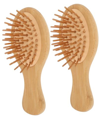 UKCOCO Peignes de Massage en Bambou Nankin 2 Pièces Ovales Mini Amortisseurs Portables Confortables pour Femmes et Filles Soin du Cuir Chevelu et Démêlage Cheveux