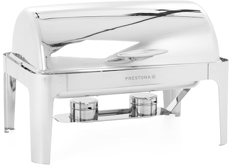 TECHNICA PRESTONA Chafing Dish aus Edelstahl 2X 4L– Warmhaltebehälter Robust und pflegeleicht für Buffet – Professioneller Speisenwärmer 2xGN 1/2 Mit Deckel Roll-Top, Wärmebehälter 63,5x45,5x44cm