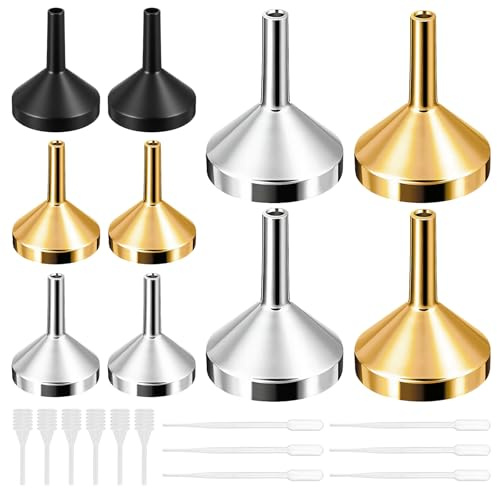 10 Pcs Small Funnel, Aluminium Mini Funnel Metal, 12 Pcs Plastic Dropper, Liquid Dispenser Funnels Tool for Filling Mini Bottles, Hip Flask, Parfums, Glitter Powder, Cosmetics, Crafts