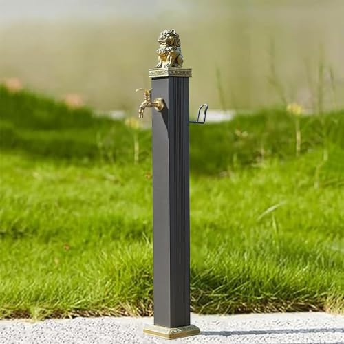 Outdoor Garden Water Fountain Column with Faucet and Hose Hanger, Freestanding Floor Mount for Garden Irrigation and Water Feature