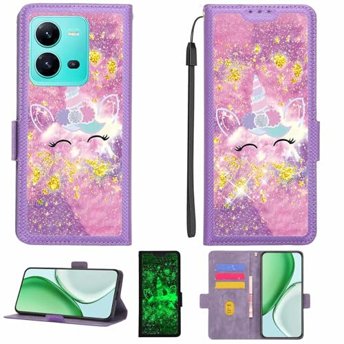 Kinetijy Coque Compatible pour Vivo V25 Coque Étui Housse Case Support [avec Film Protecteur HD d'une dureté de 9H] [Blocage RFID][Paillettes dorées + Brillantes] LPT-DJS