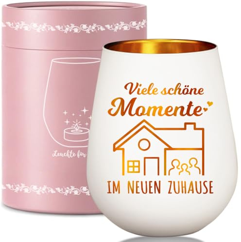 Einzugsgeschenk Neues Zuhause – Windlicht Glas mit Spruch ''Viele schöne Momente IM NEUEN ZUHAUSE'', Geschenk zum Einzug mit Geschenkbox, Hauseinweihung Geschenk für Freundin, Nachbarn, Kollegin