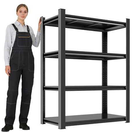 18 D Heavy Duty Garage Shelving Unit, 4-Tier Adjustable Shelf, Sturdy Metal Storage Shelves for Garage, Basement, Pantry & Warehouse, 63 H x 35 W x 18 D, Storage Rack, Black